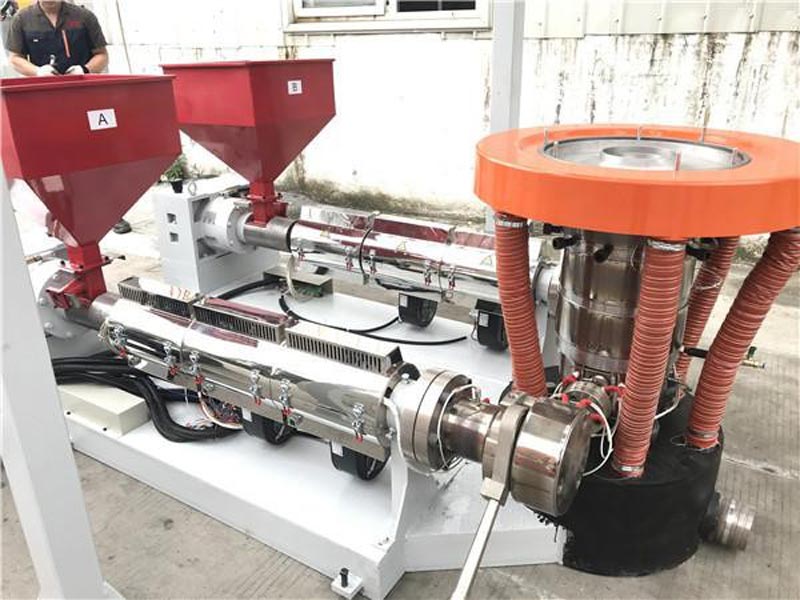 Close-up of film blowing machine die head